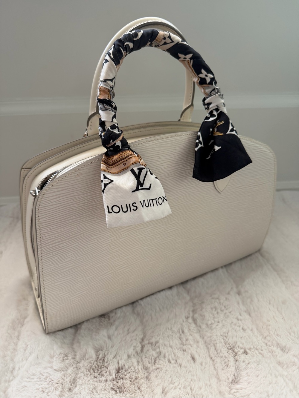 Louis Vuitton Cream Epi Leather Satchel with Center zip